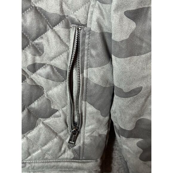 GUESS Jacket Mens Large Gray Camo Bomber Coat Full Zip Moto Biker M81L12 90s Y2K - Picture 6 of 10